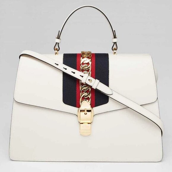 Gucci White Leather Vintage Web Maxi Sylvie Shoulder Bag - Picture 1 of 10